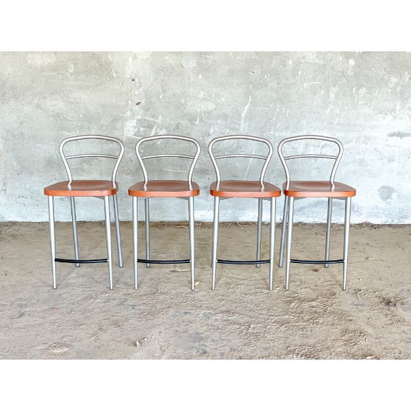 Set of 4 vintage cherry wood kitchen stools (1980s) image