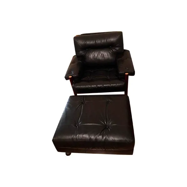 Armchair and ottoman set in leather (black), Sormani image