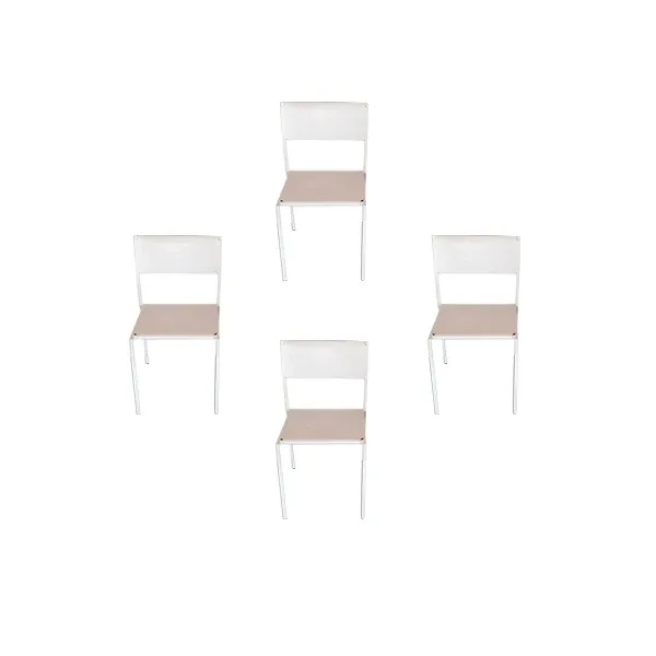 Set of 4 Maggiolina chairs in metal and leather (white), YDF image