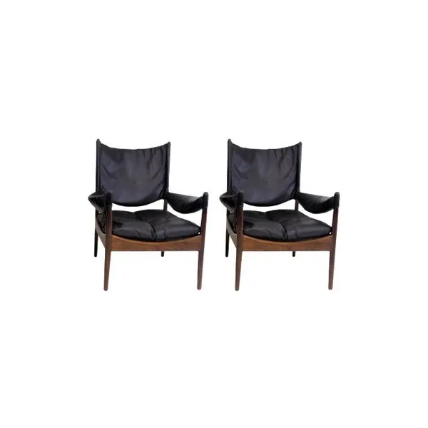 Set of 2 vintage black leather chairs image