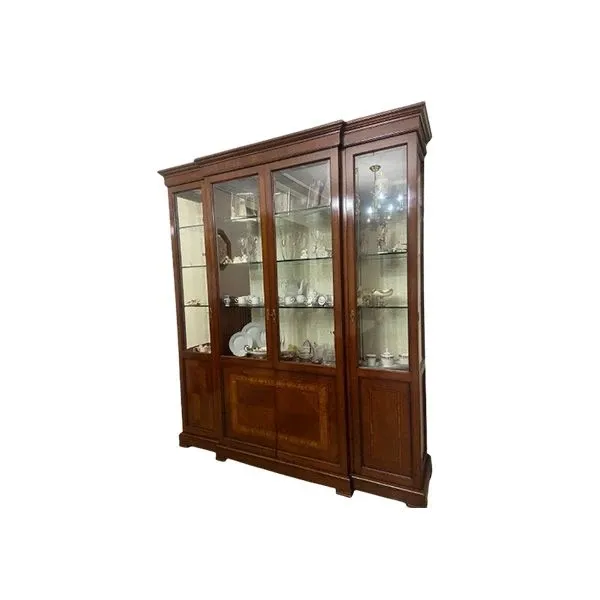 Vintage showcase in inlaid wood with shelves, image