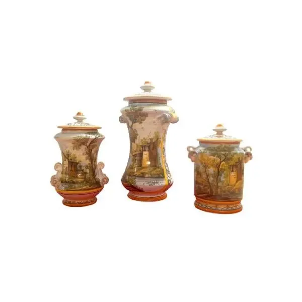 Set of 3 polychrome ceramic vases 