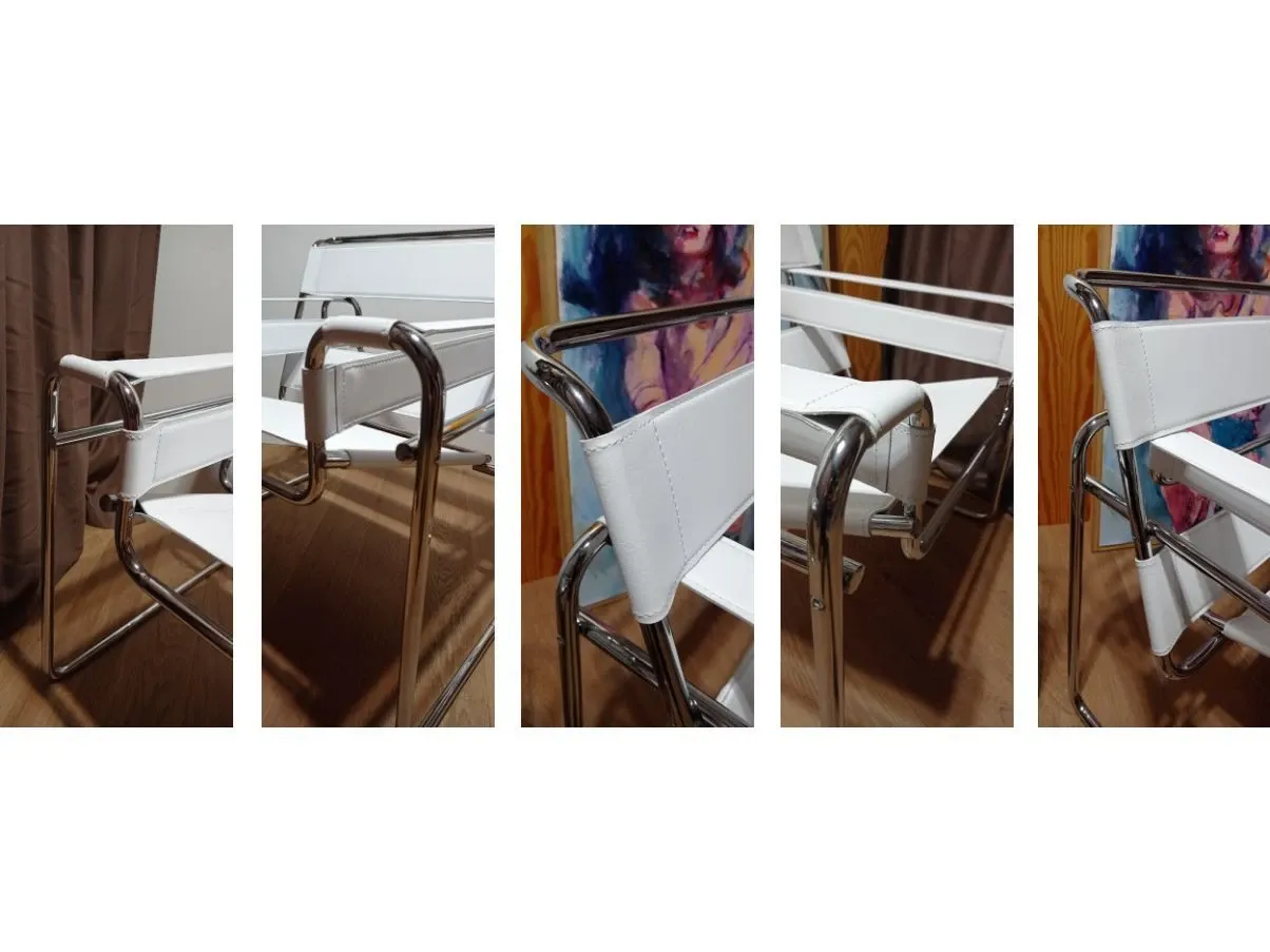 Set of 2 white Wassily armchairs in leather, Alivar 8