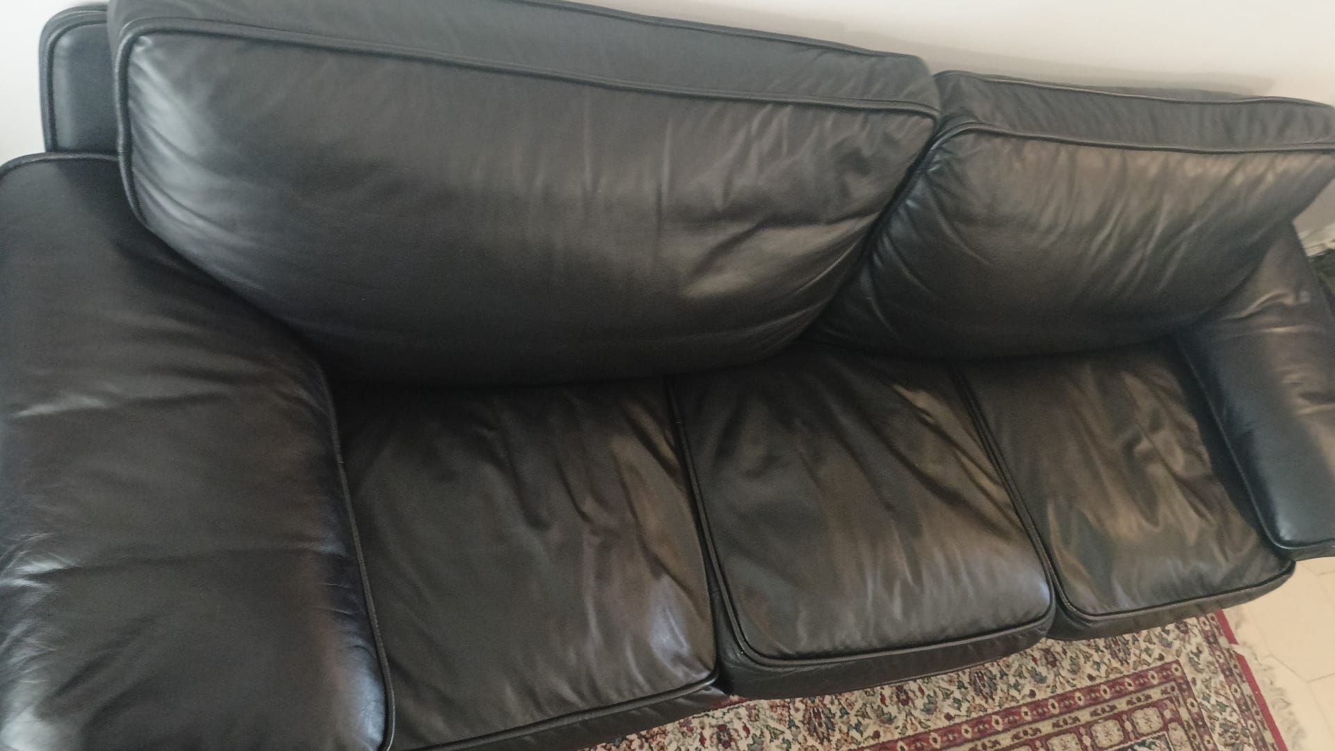 Divano 3 posti in pelle nera (anni '80) Front