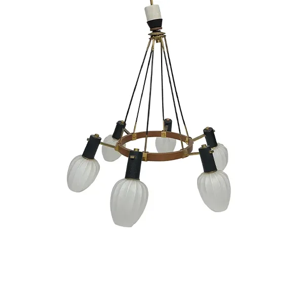 Vintage brass and glass chandelier (1960s), Stilnovo image