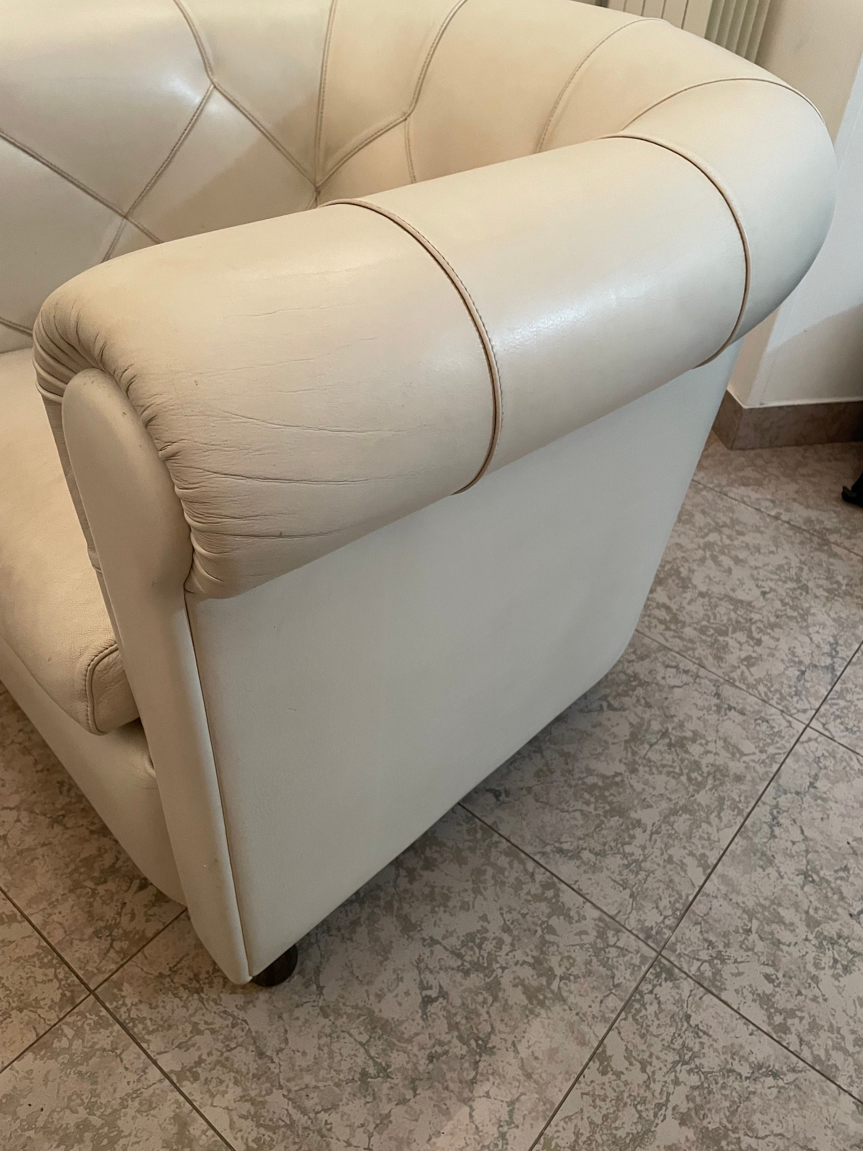 Arcadia White Leather Armchair Side