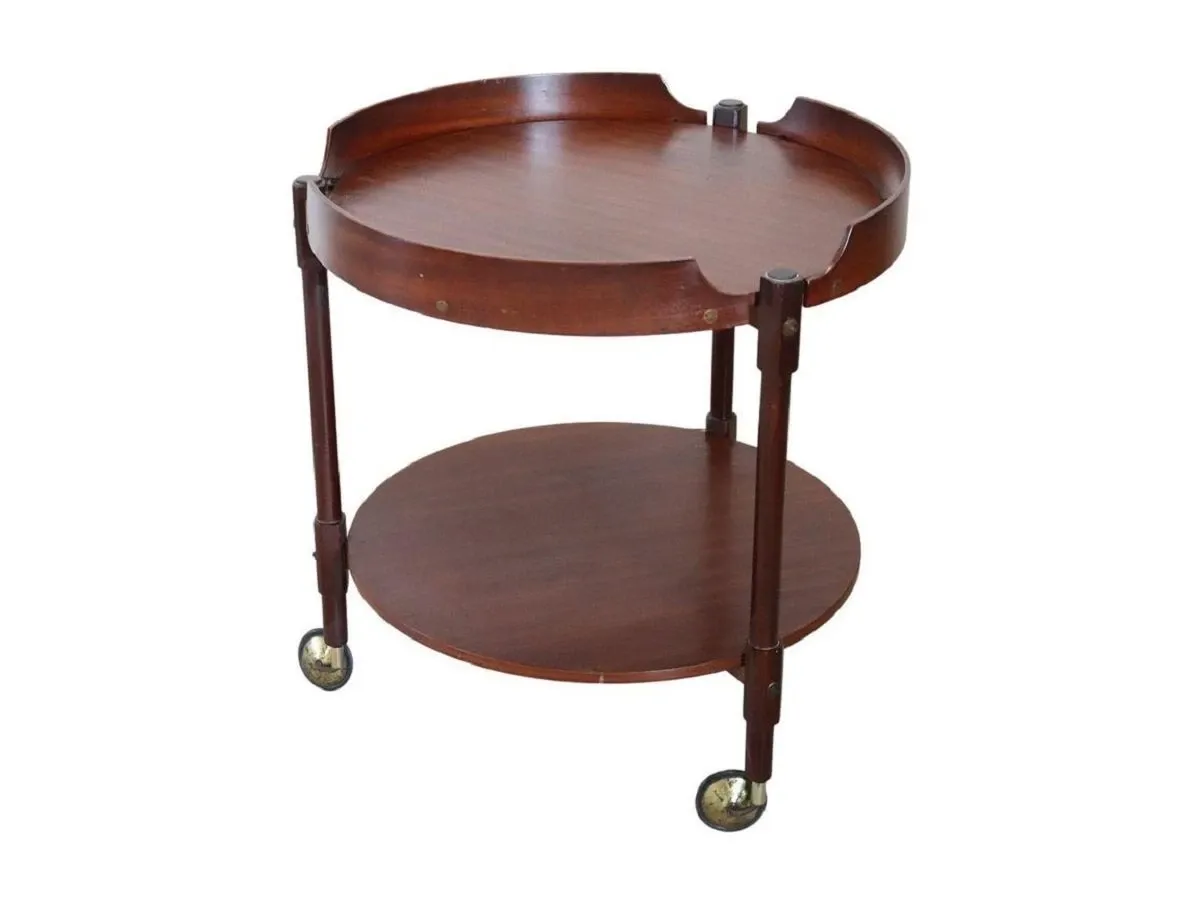 Round vintage teak bar cart (1950s), image