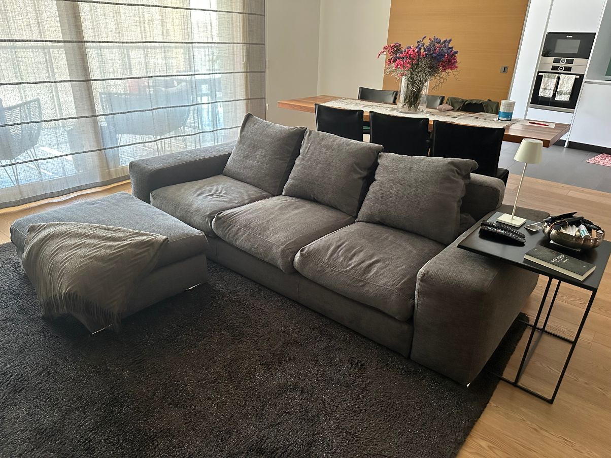 Jagger 3-Seater Sofa with Ottoman in Grey Fabric by Dordoni Front