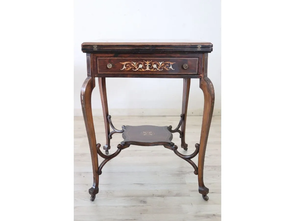 Tavolo da gioco vintage in legno di palissandro (anni '40), 1
