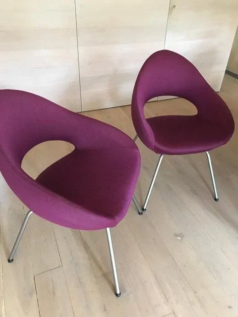 Set of 4 Sharck armchairs in purple material fabric 2