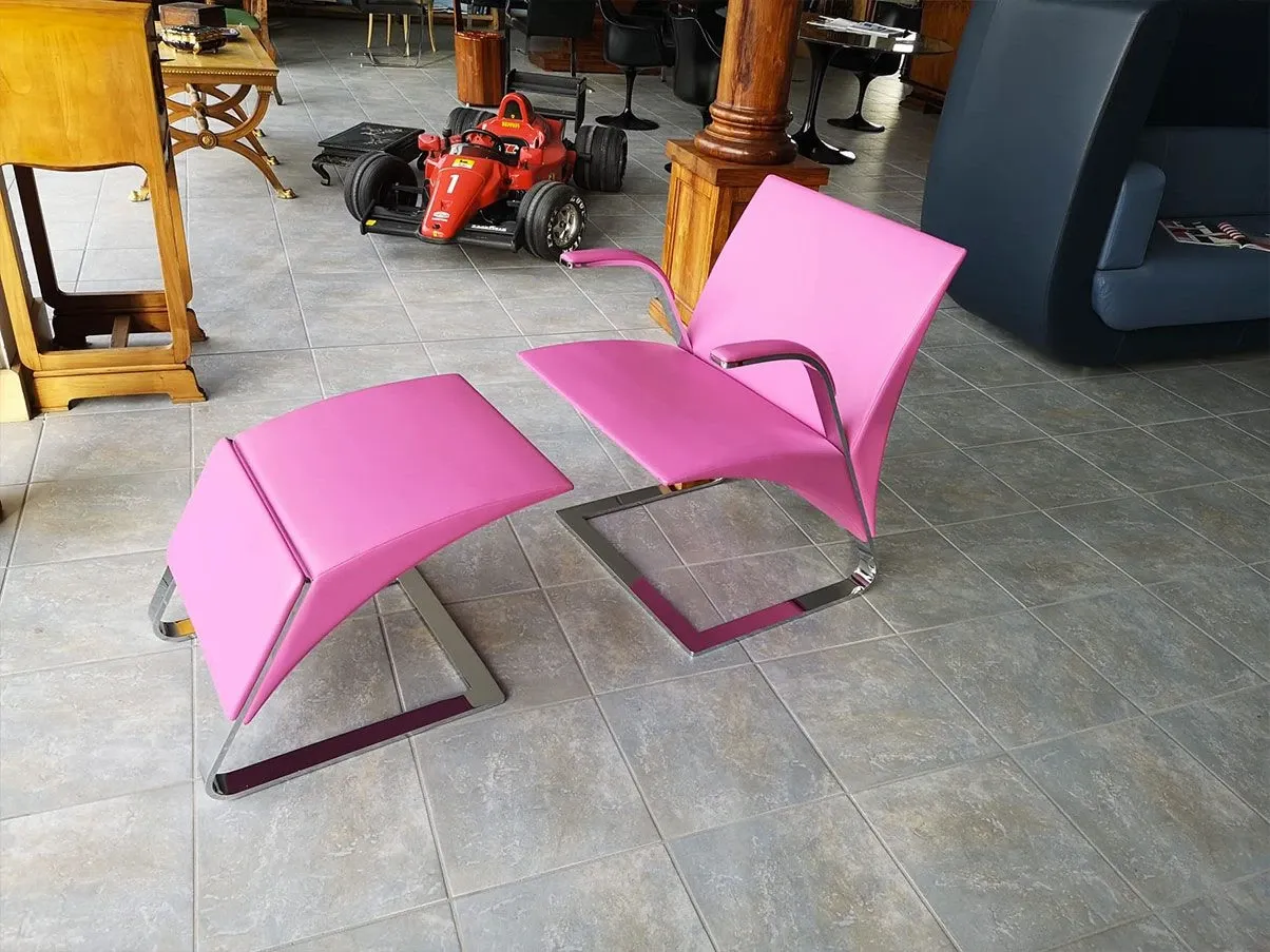 Sessel Ravello mit Hocker aus Leder (rosa) 3