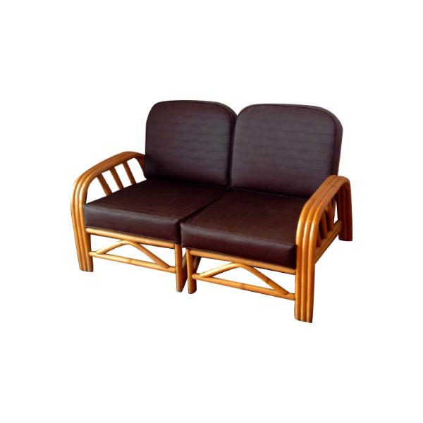 Vintage Tiki Bamboo Sofa with Cushions (1950s), image