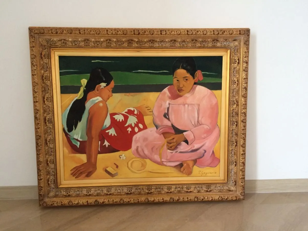 Vintage Gemälde Tahitianische Frauen am Strand 90er Jahre 1