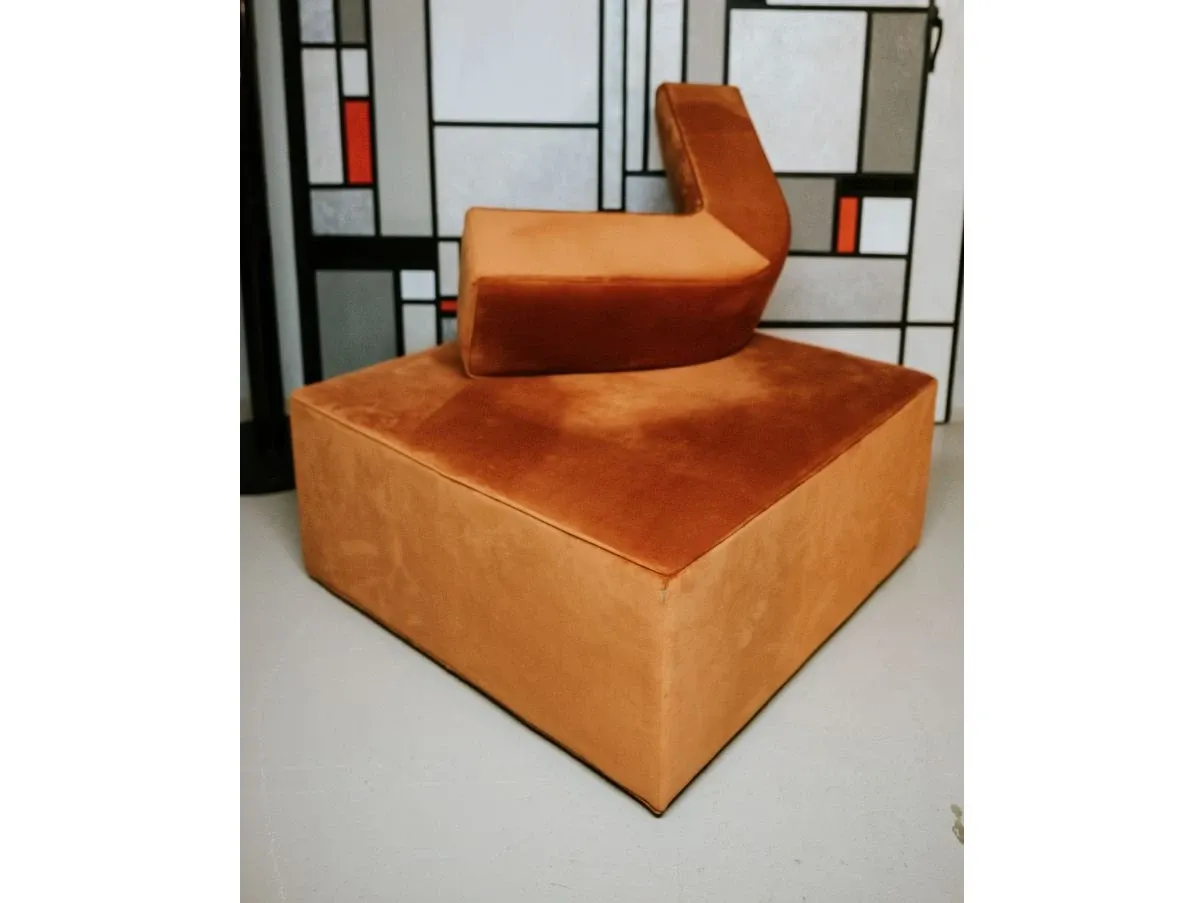 Velvet pouf with vintage movable backrest (1980s), image