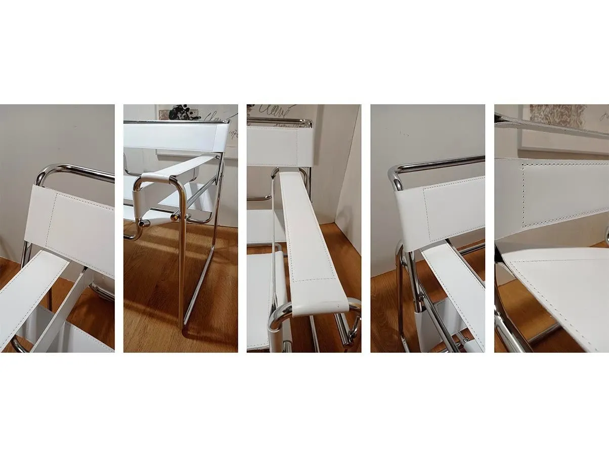 Set 2 Poltrone vintage Wassily in cuoio bianco (anni'80), MDF Italia 9