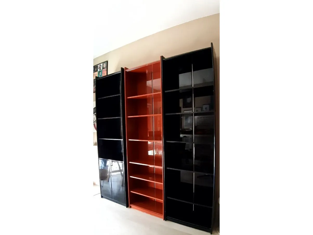 Libreria modulare vintage nera e rossa (anni '60),  1