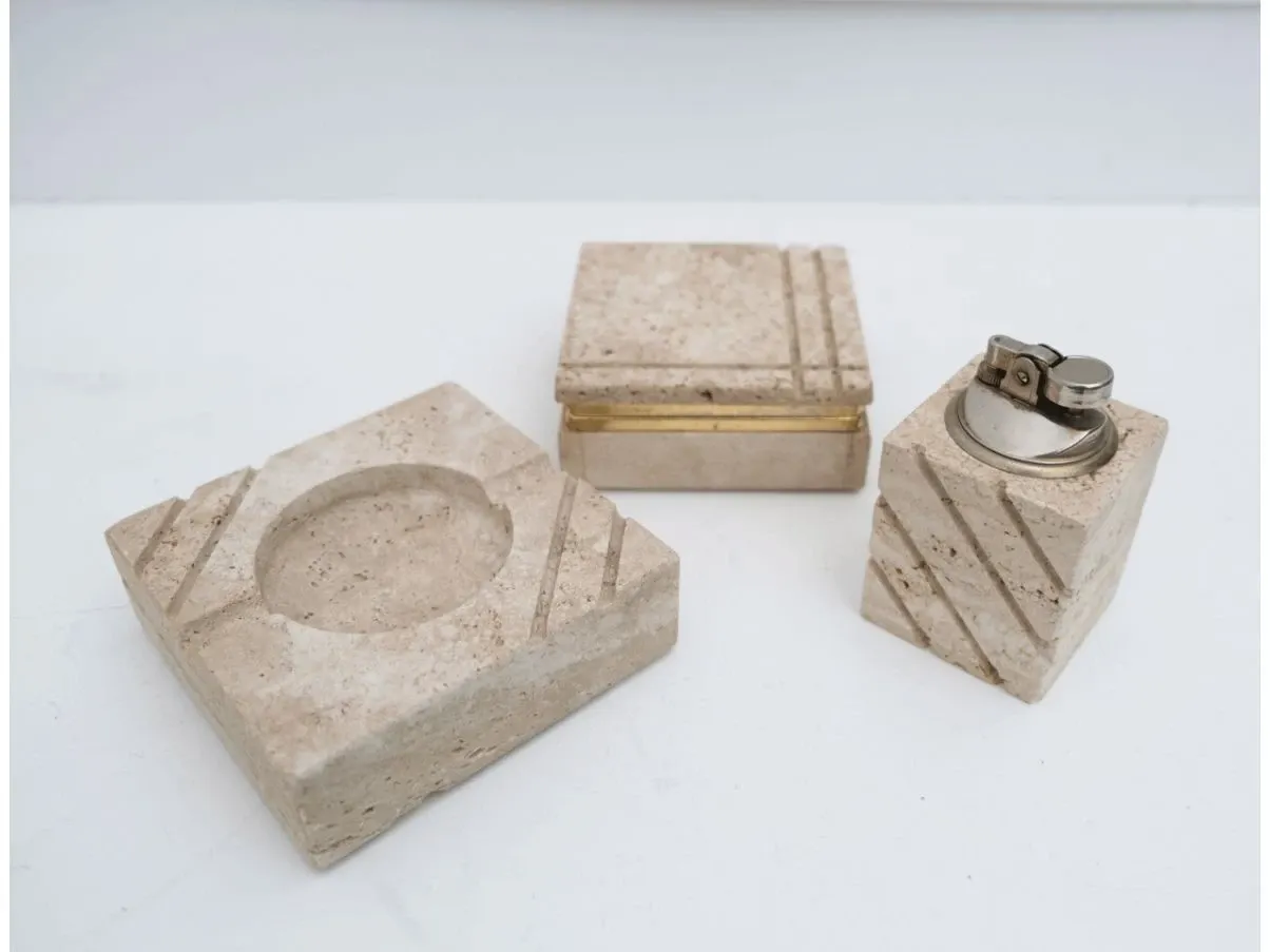 Set da fumo vintage in travertino (anni '70), 2