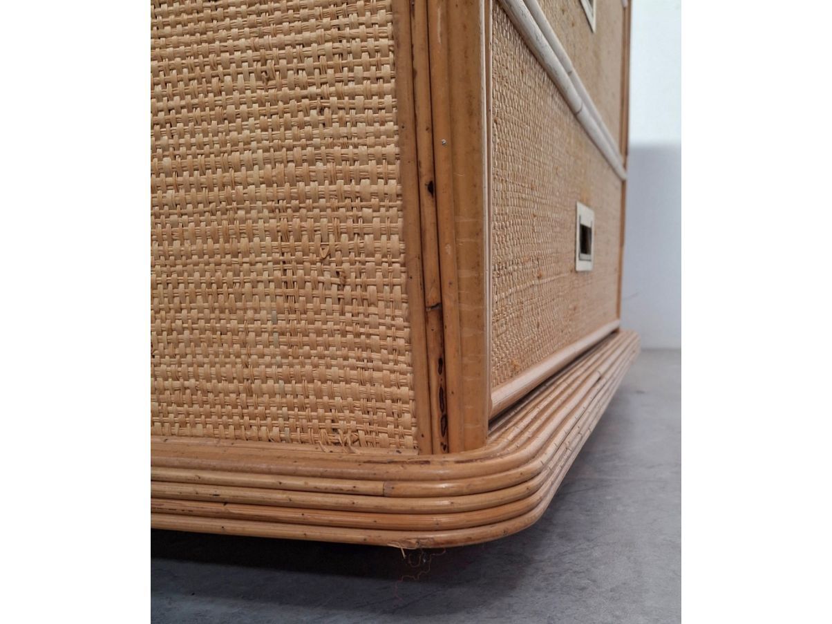 Vintage Rattan and Wicker Nightstand (70s), Vivai del Sud Side