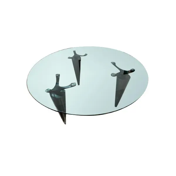 Tavolo rotondo Oskar 705 in vetro e cuoio 