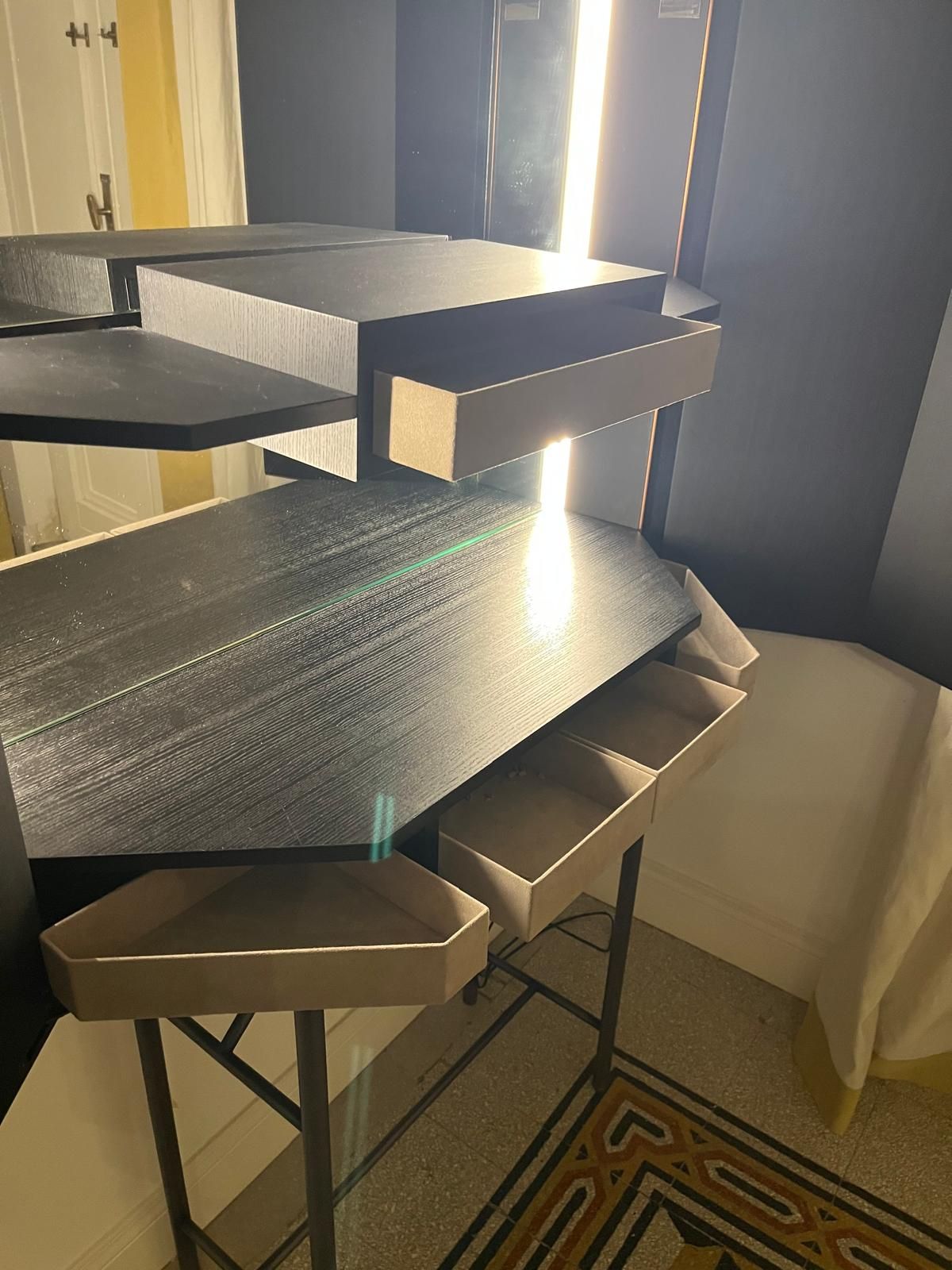 Misty Venice Black Ash Wood Lacquered Bar Cabinet Side