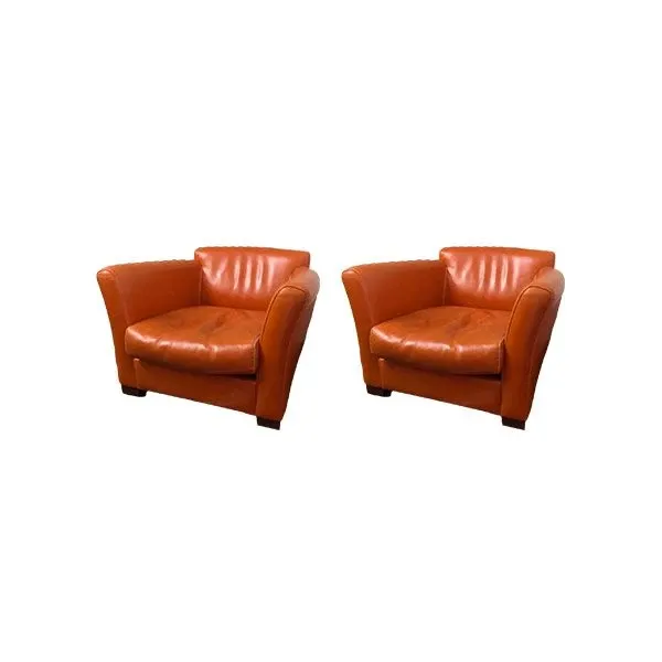 Set of 2 Diner armchairs with armrests leather (orange), Baxter image