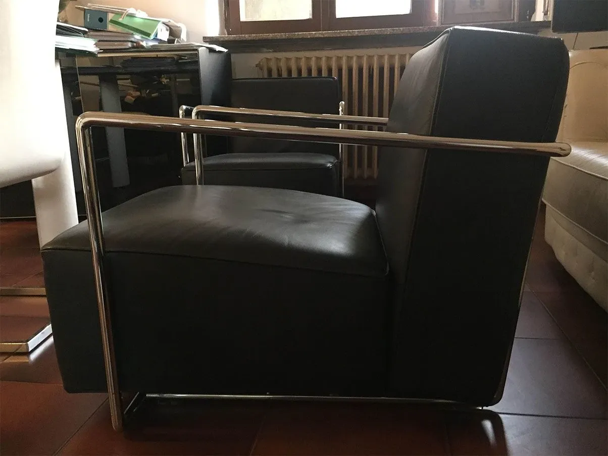 Set of 2 ABC armchairs in steel and leather, Flexform 7