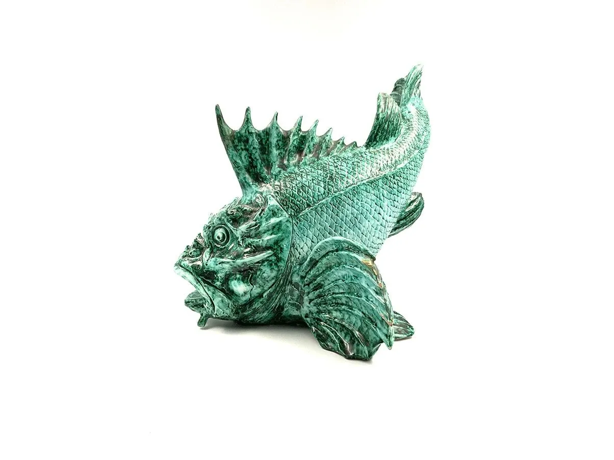 Scultura vintage Pesce Scorfano terracotta smaltata (verde) 8