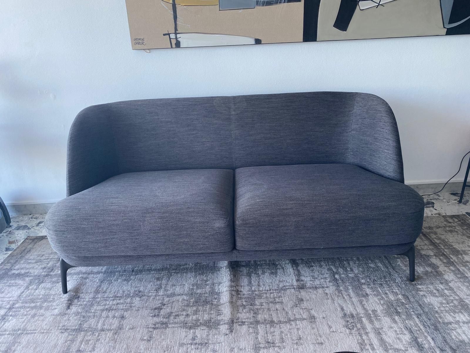3 Seater Velvet Sofa in Grey Fabric Front