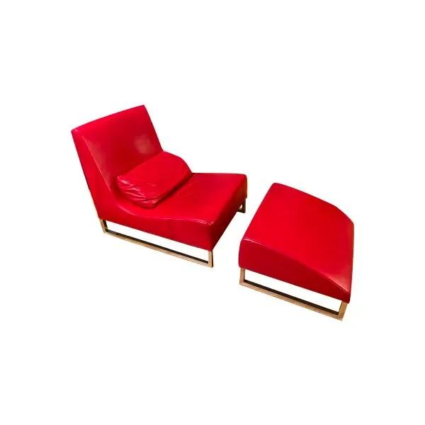 Armchair with pouf in steel and leather (red), Valentini image