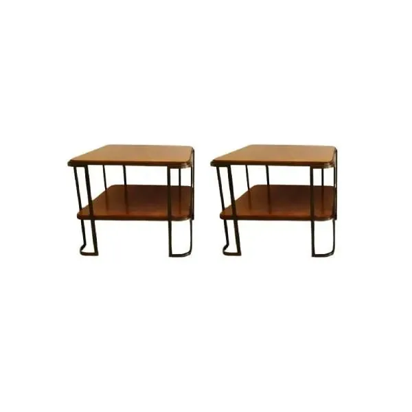 Set of 2 vintage tables in briar and brass (1960s), image