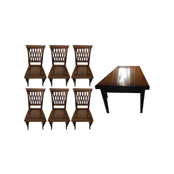 Set vintage tavolo in legno e 6 sedie in paglia di Vienna image