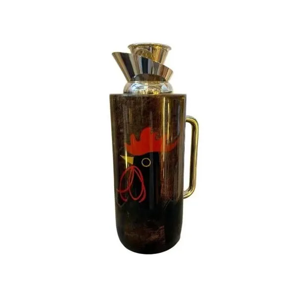 Caraffa vintage in ottone e pelle di capra 