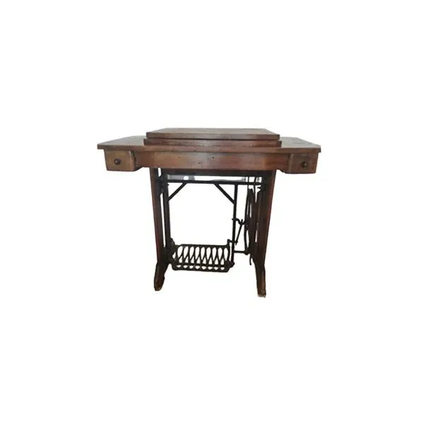 Tavolino vintage in legno con macchina da cucire,  
