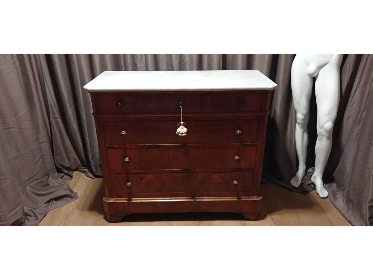 Cassettone antico toscano in legno di noce e marmo di Carrara ('800), 4