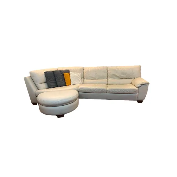 3-Sitzer Ledersofa mit Hocker (weiß) 1