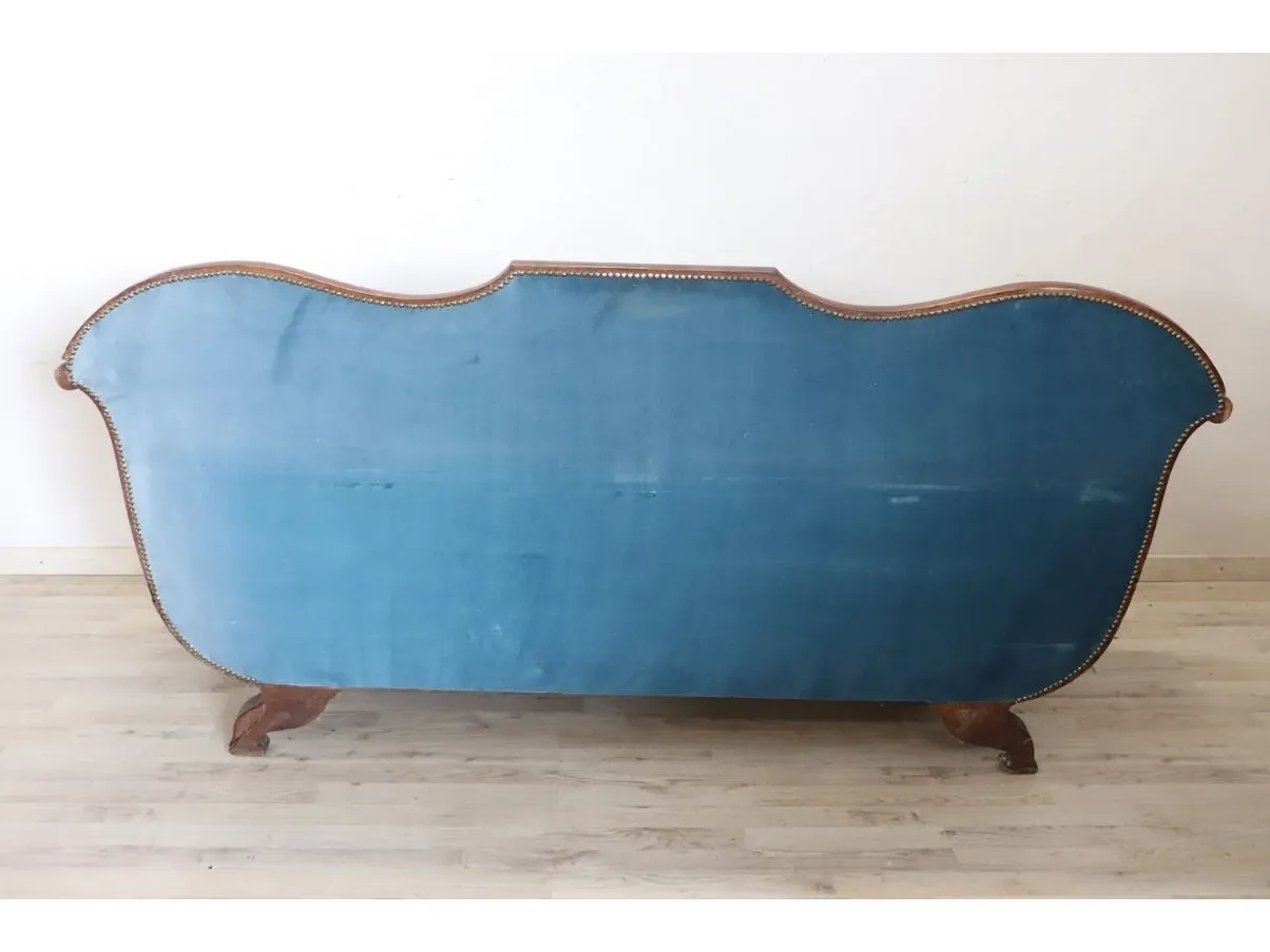 Vintage sofa in walnut and velvet (19th century) 7