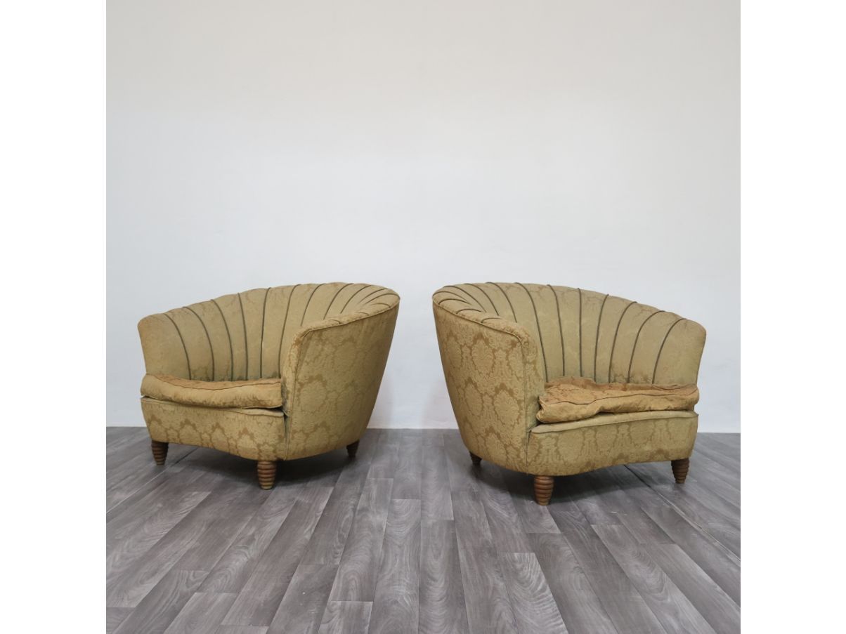 Paar Vintage Sessel aus goldfarbenem Stoff (1950er Jahre) Side
