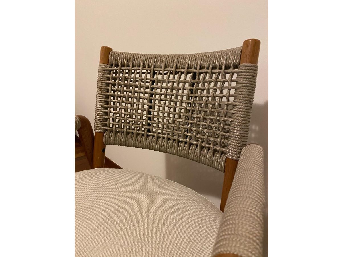 Pair of Ortigia chairs in iroko wood and rope, Flexform  Defects