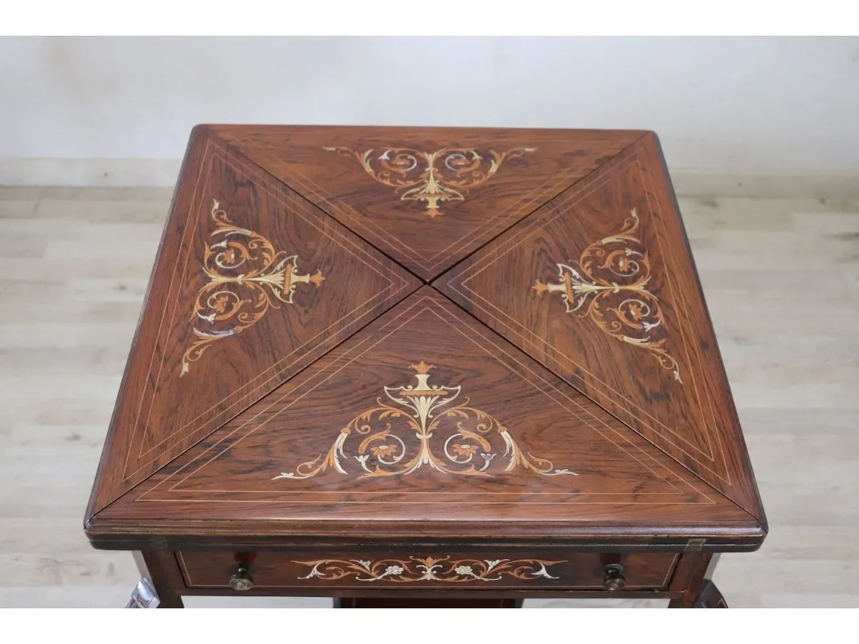 Tavolo da gioco vintage in legno di palissandro (anni '40), 2