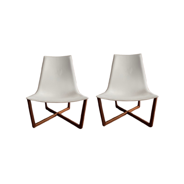Pair of Jade armchairs in canaletto walnut and white leather by Christophe Pillet, Porro image