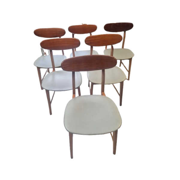 Set of 6 vintage teak and leather dining chairs (1960s) image