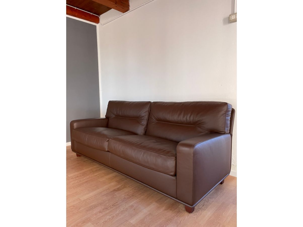 Brown leather sofa Side