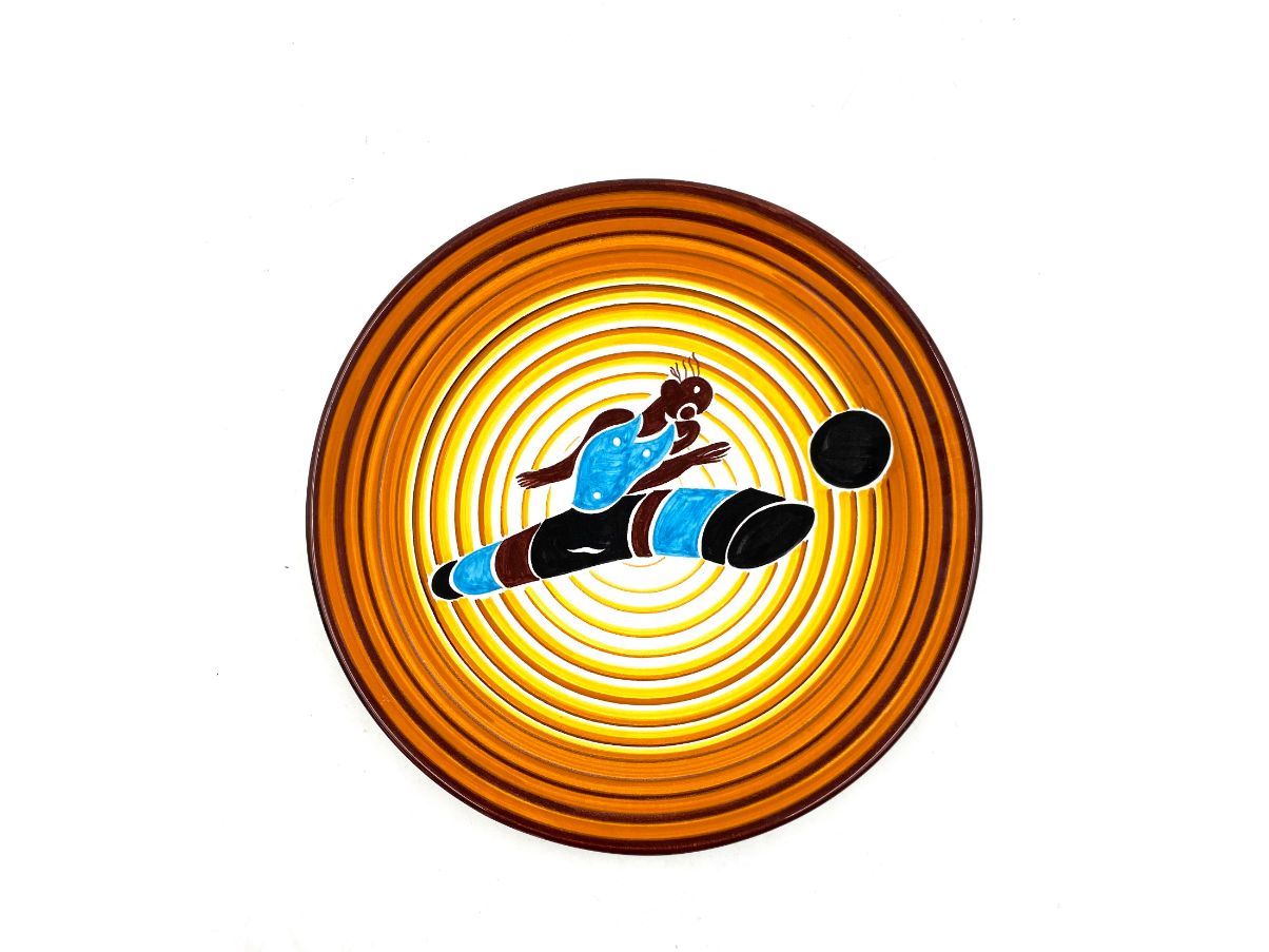 Vintage Calciatore plate by Dante Baldelli (1970s), Rometti ceramics Brand