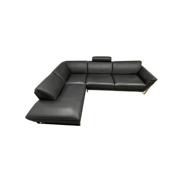 Ecksofa aus schwarzem Leder mit Chromgestell 2
