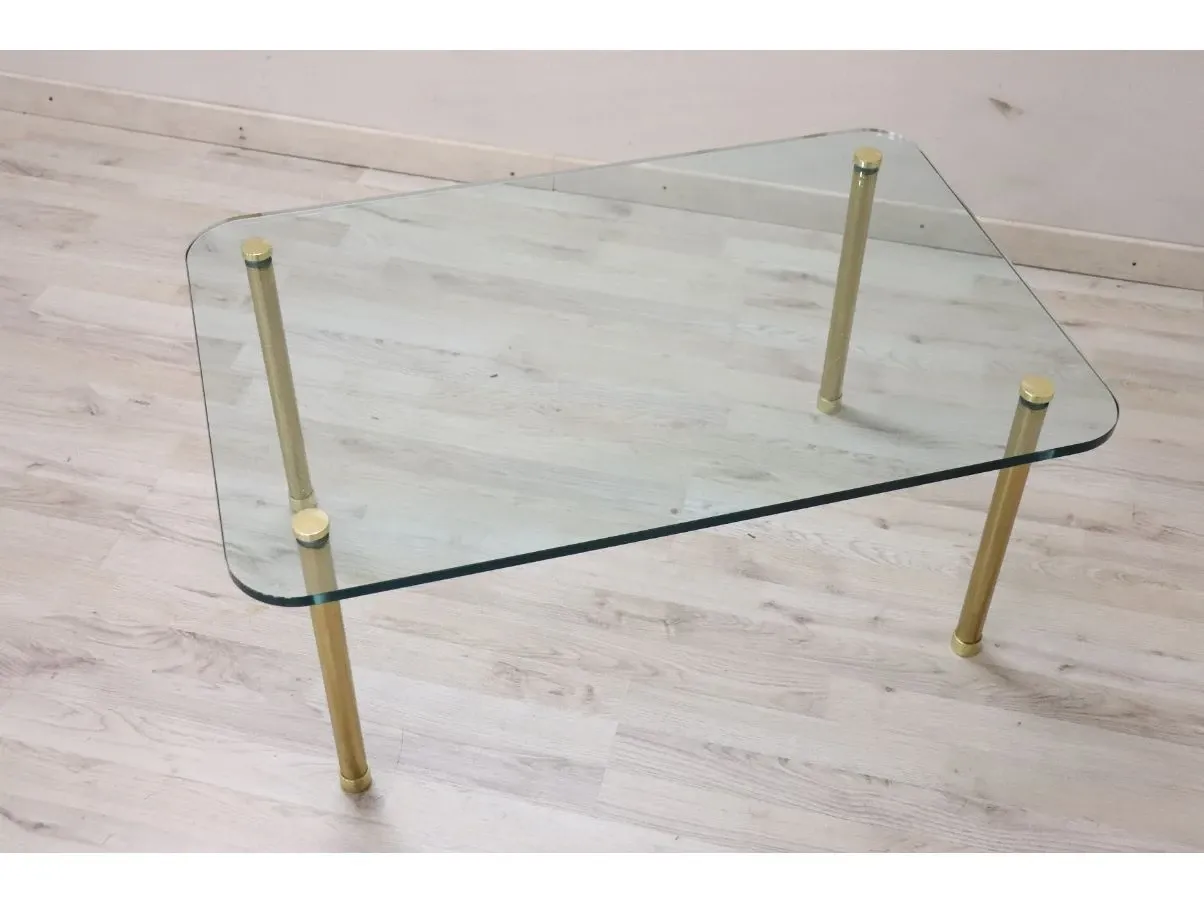 Tavolino da salotto vintage in cristallo e ottone (anni '80),  3