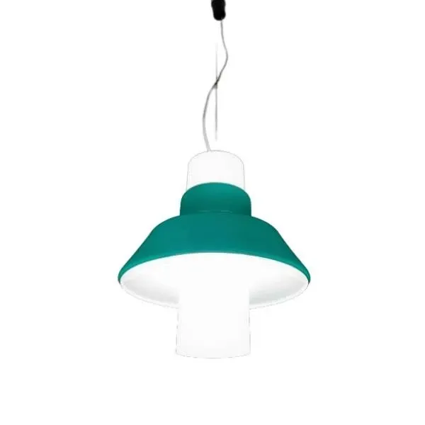 Hanging lamp in green and white glass, Lumière image