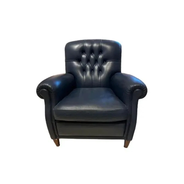 Chesterfield armchair in blue leather 