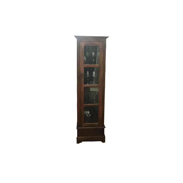 Vetrinetta vintage con anta e cassetto in legno e vetro 3
