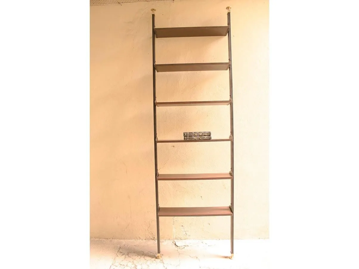 Libreria vintage in metallo, ottone e legno (anni '50) 2