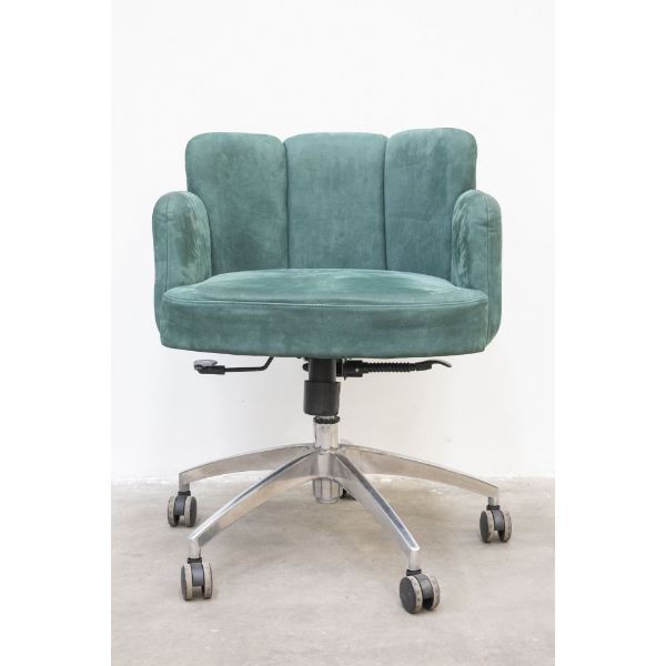 Poltroncina girevole vintage in pelle scamosciata (verde), image